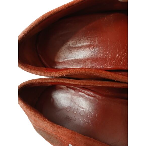 Gucci Red Suede Leather Slip on Web Loafers Men's 9.5 G Driving Shoes Moccasin - Picture 14 of 16